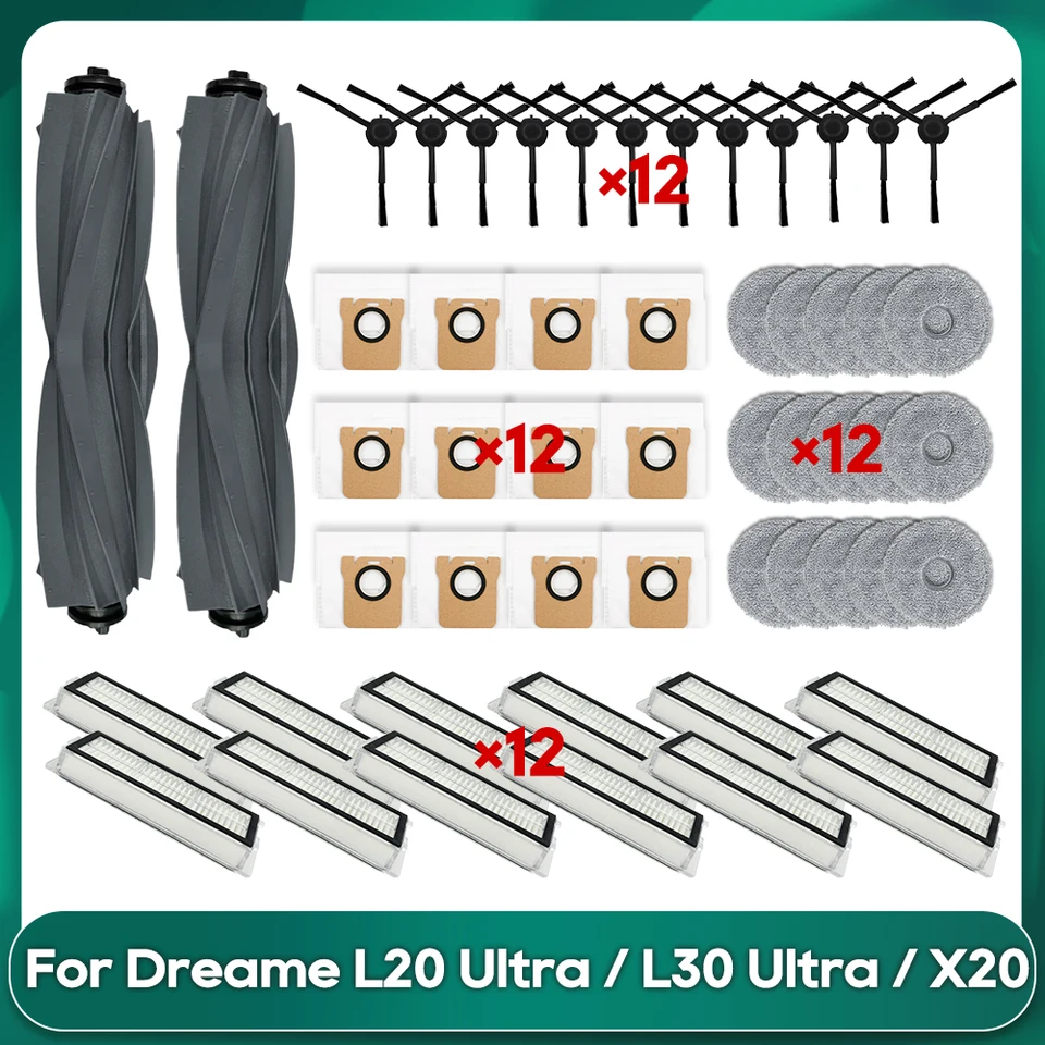 LUZMQ Replacement Parts Kit For Dreame L20/L30 Ultra Robot Vacuum - Includes Main Brush, Mop Pads, Filters, Bags & Brushes