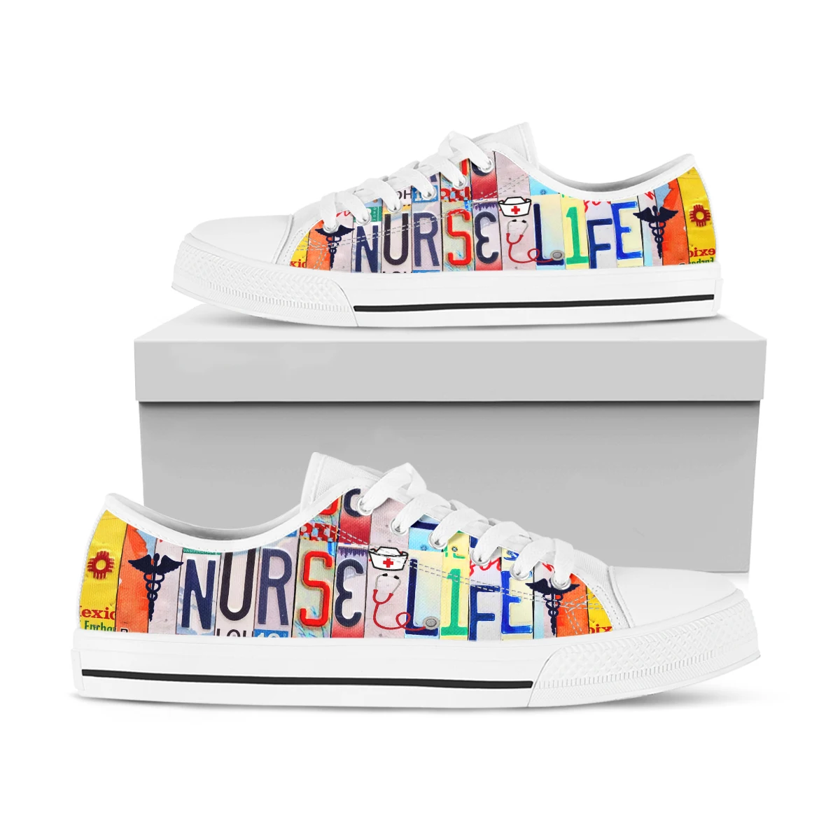 License Plate Nurse Life Design Canvas Shoes Low Top Flat Shoes For Girl Vulcanize Shoes Female Casual Shoes