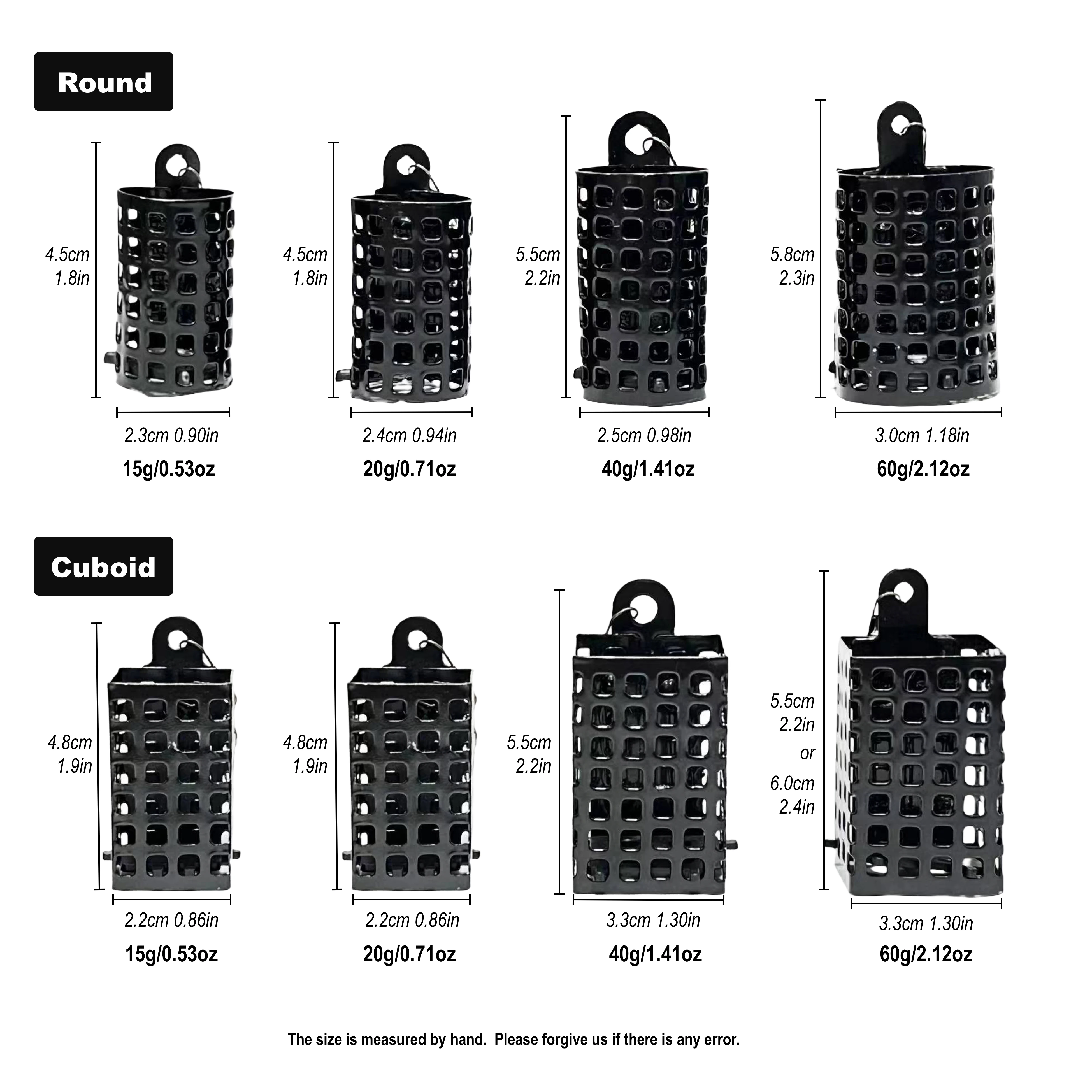 3pcs 금속 낚시 잉어 피더 케이지, 낚시 싱커, 낚시 트랩 미끼 케이지, 낚시 태클 액세서리, 15g-60g/0.53Oz-2.11Oz