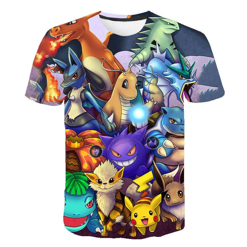 3d pokemon T-shirt kid pokemon Shirt Print Anime Tshirt Printed Harajuku Funny T shirts boys girls Clothing summer Cool tops black long sleeve shirt