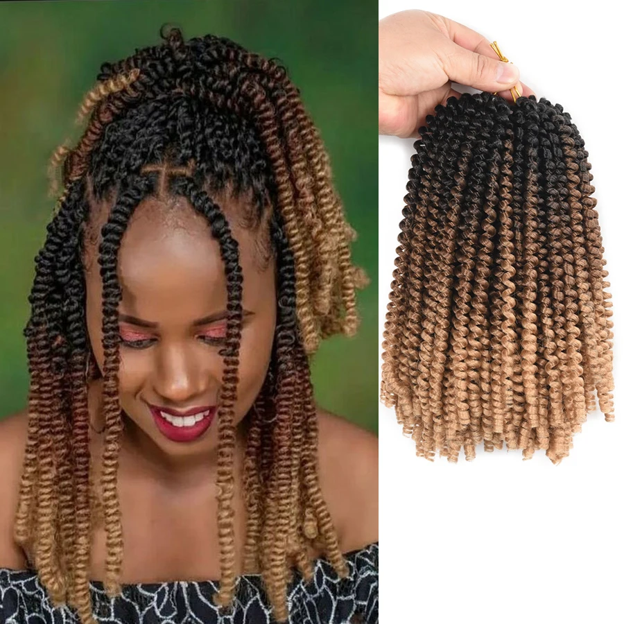 

Spring Twist Crochet Braids Black Brown Light Brown Crochet Hair Short Ombre Curly Synthetic Braiding Hair Extensions