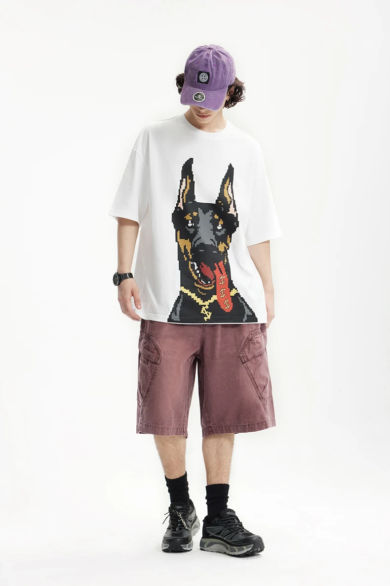 INFLATION Glow-in-the-Dark Doberman Print T-Shirt American Streetwear Loose Fit 100% Cotton Short Sleeve for Men