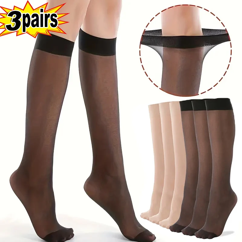 Summer Ultra-thin Socks Silk Knee Socks Tube Transparent White Black Half Calf Long Socks Women Nylon Knee Sock Stockings