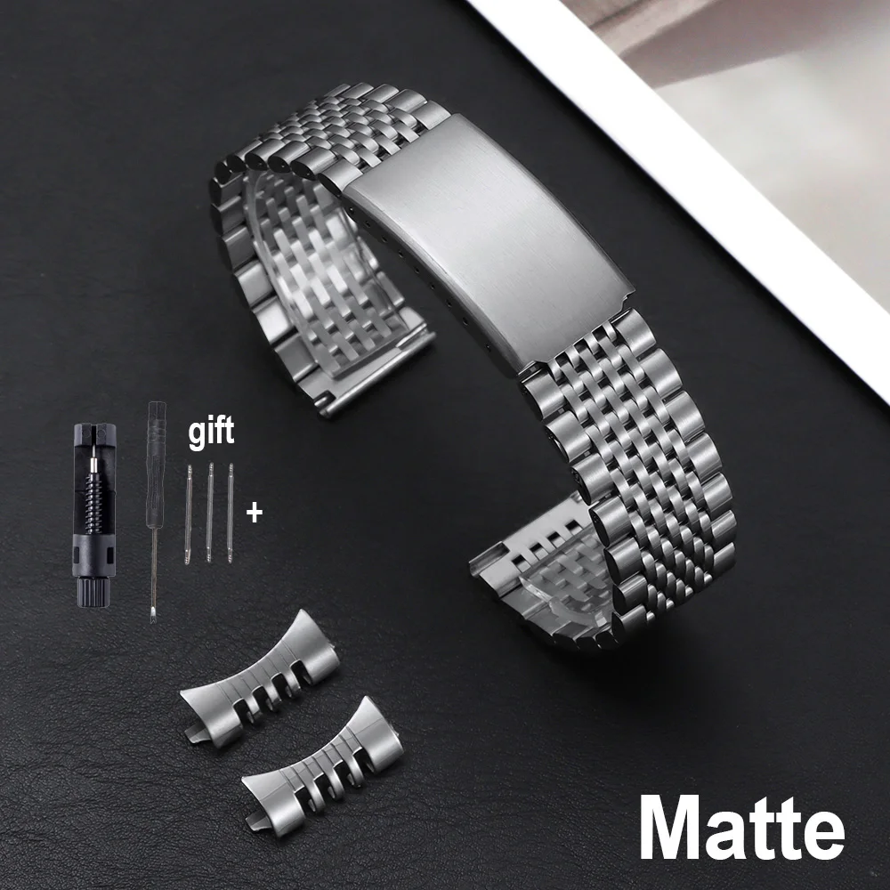 Stainless Steel Men's Replacement Watch Band - Curved/Flat End, Polished/Matte Finish