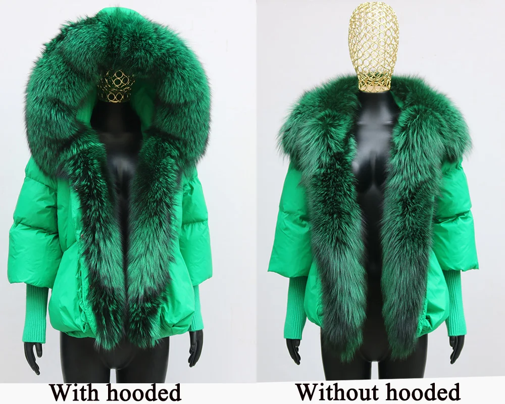 Female Large Fox Fur Collar Outerwear Thick Warm Fur Real Fur Coat Winter Jacket Women White Duck Down Jackets Hooded