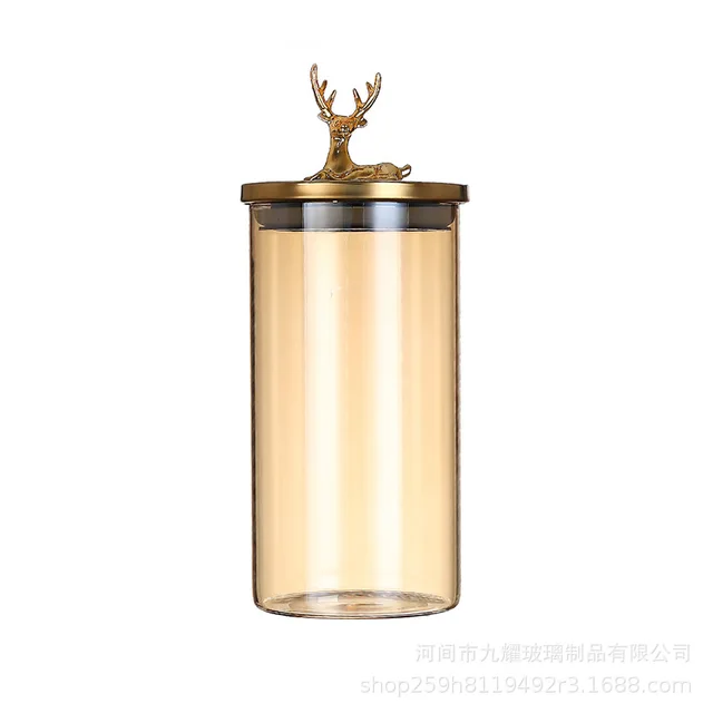 Deer head cover glass seasoning jar kitchen storage bottle large glass storage jar coffee container candy jar honey bottle. 6