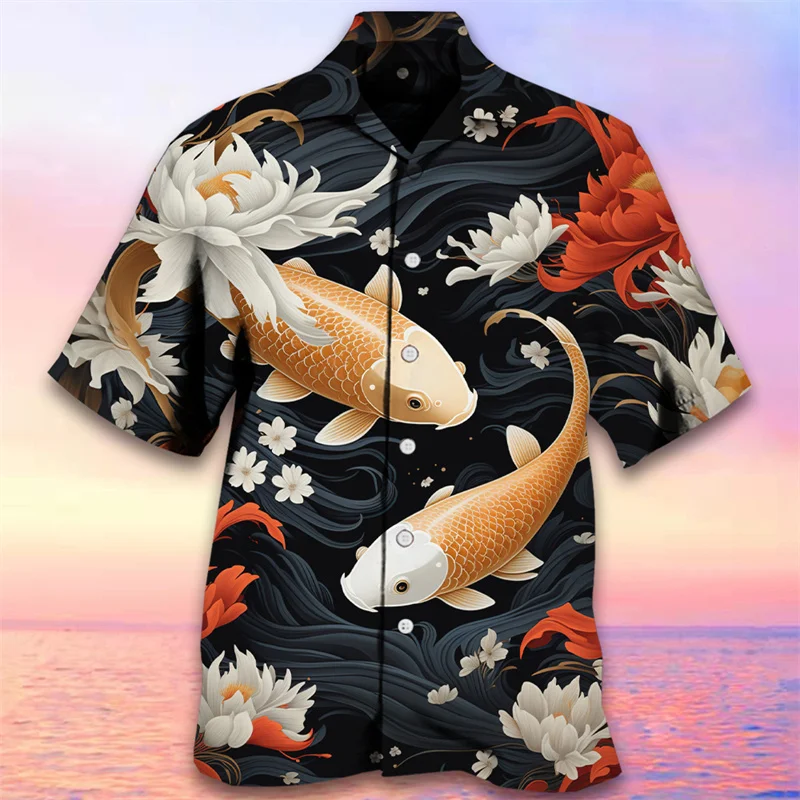 Hawaiian Carp 3D Printed Beach Shirts Hawaii Fish Shirts For Men