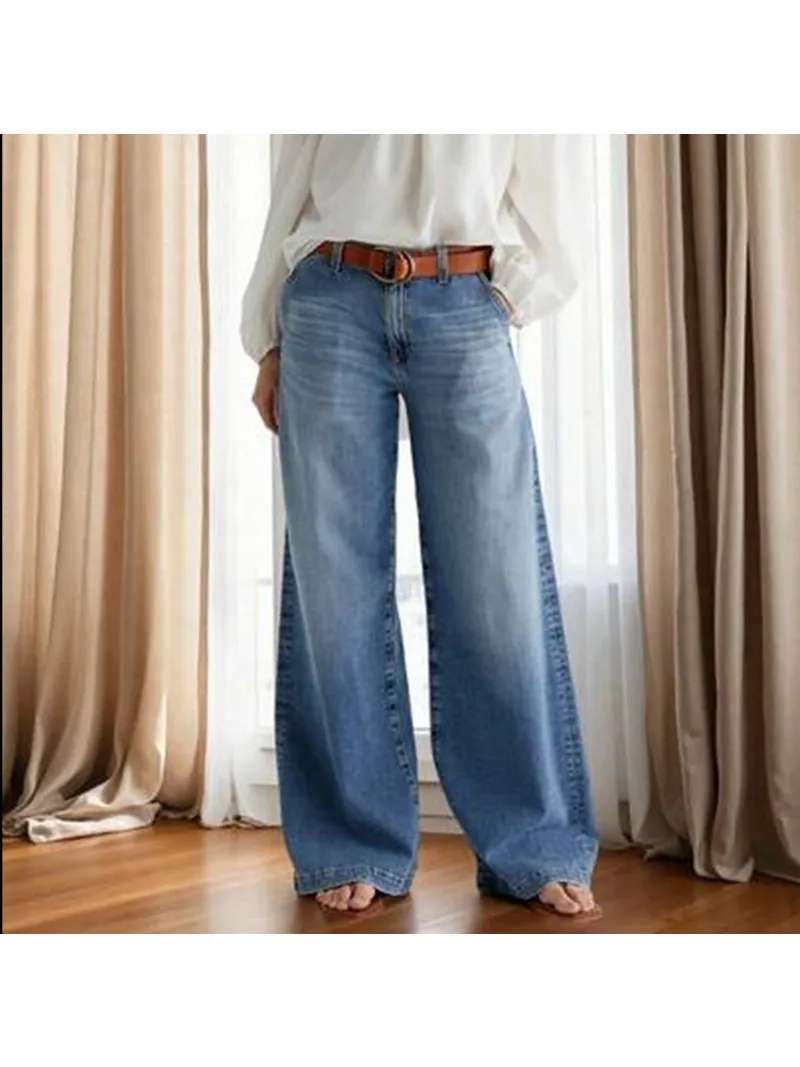 Nouveau Jean Large Femme Taille Haute Extensible Coupe Droite en Denim Délavé Style Décontracté Streetwear Ample 2026