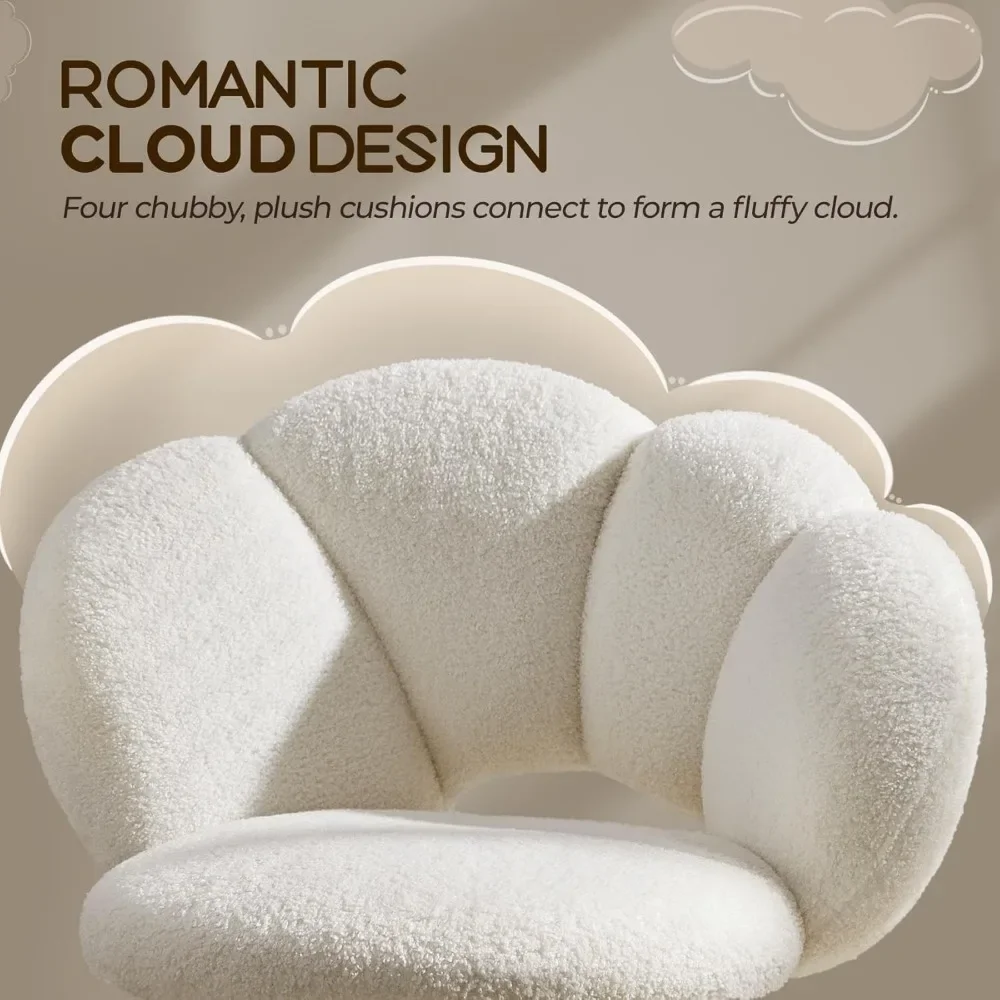 Boucle Upholstered Desk Chair Cloud-Shaped Vanity Chair Adjustable Home Office Chairs Computer Chairs with Rolling Wheels 4