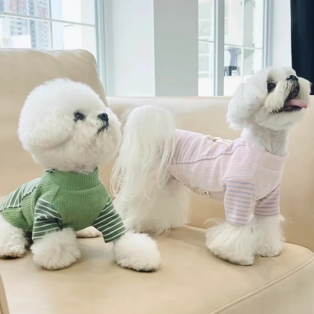 강아지 베이스 코트 따뜻한 스트라이프 풀오버 D링이 있는 편안한 애완견 조끼 부드러운 강아지 스웨터 겨울용