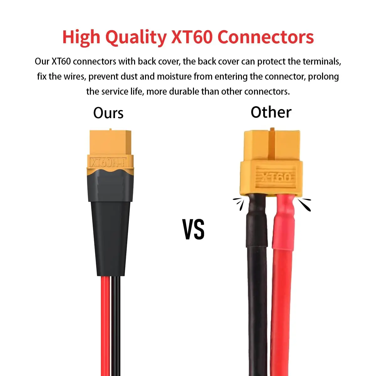 XT60-O링 터미널 케이블, 12AWG XT60 암형-O링 커넥터 케이블 (주석 도금 순수 와이어 포함) RC 배터리, 태양광, 휴대용 기기용