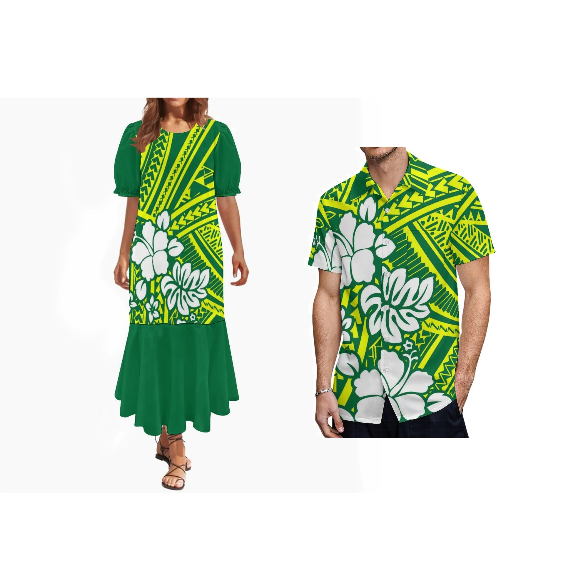 New Arrival Ladies Mermaid Fishtail Design Puffy Dress Custom Micronesia Mumu Dress Square Neck Polynesian Puffy Dress