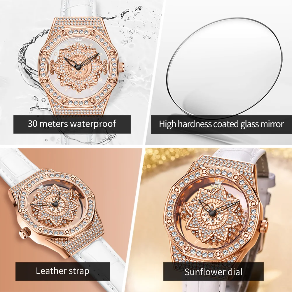 OLEVS Womens Watches Top Brand Luxury Rose Gold Quartz Watch for Women Fashion Leather Strap Waterproof Clock Relogio Feminino