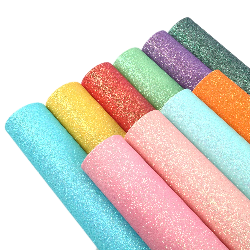 Leather Fabric Shimmer Fine Glitter Faux Leather Sheets Candy Solid Color Synthetic Leather Fabric Roll DIY Earrings Hair Bows Crafts
