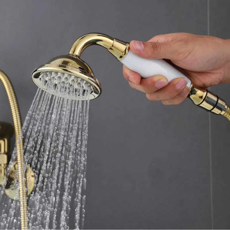 Bathroom Bathtub Faucet Set Brass Wall Mounted American Style Classical Cross Handle Gold Chrome Finished Wall Mounted 2