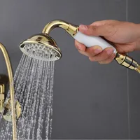 Bathroom Bathtub Faucet Set Brass Wall Mounted American Style Classical Cross Handle Gold Chrome Finished Wall Mounted 2
