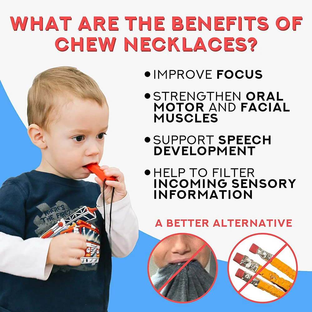Fidget Toys Anti Stress Toys Sensory Chew Necklace Brick Chewy Kids Silicone Biting Pencil Topper Teether Toy Silicone teether for Baby children with autism