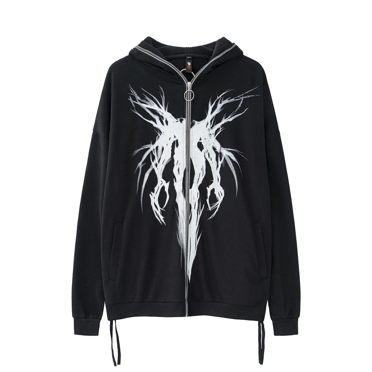 

HAVELIFE Punk Graphic Print Zipper Ribbon Hooded Hoodie Men Casual Black Cool Oversize Coat Fashion Sweatshirt Streetwear Autumn