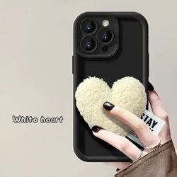 Korean Cute 3D Plush Love Heart Soft Phone Case Cover for Redmi Note 11 11S 4G (Black)