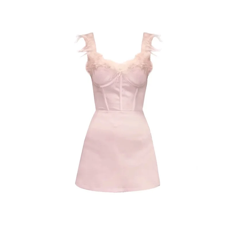 French Elegant Feather Stitching Tube Dress Y2K Evening Party Club Strapless Mini Dresses Sexy Backless Bodycon Vestido 2024 New