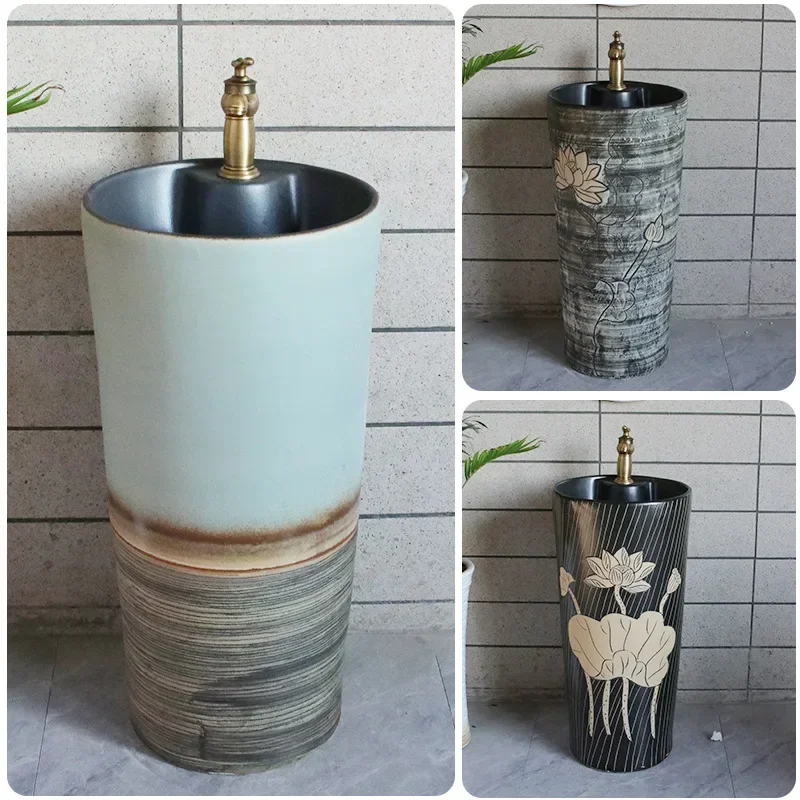 

Pedestal Basin Ceramic Basin Balcony Outdoor Bathroom Washbasin Integrated Pedestal Basin