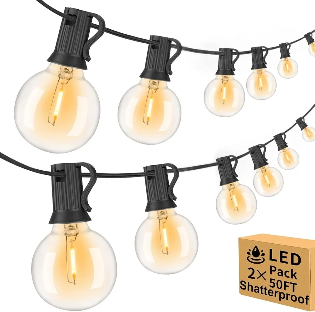 

2-piece Outdoor Light String Waterproof Connected/dimmed 52 LED Shatter-proof Bulbs UL Certified Patio Backyards