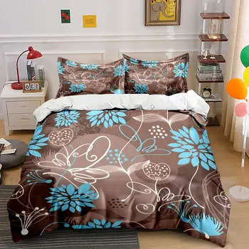 Abstract Blue Floral Pattern Print Bedding Set 1 Duvet Cover 2 Pillowcases for Adult and Children Luxury Gift Full Size 1