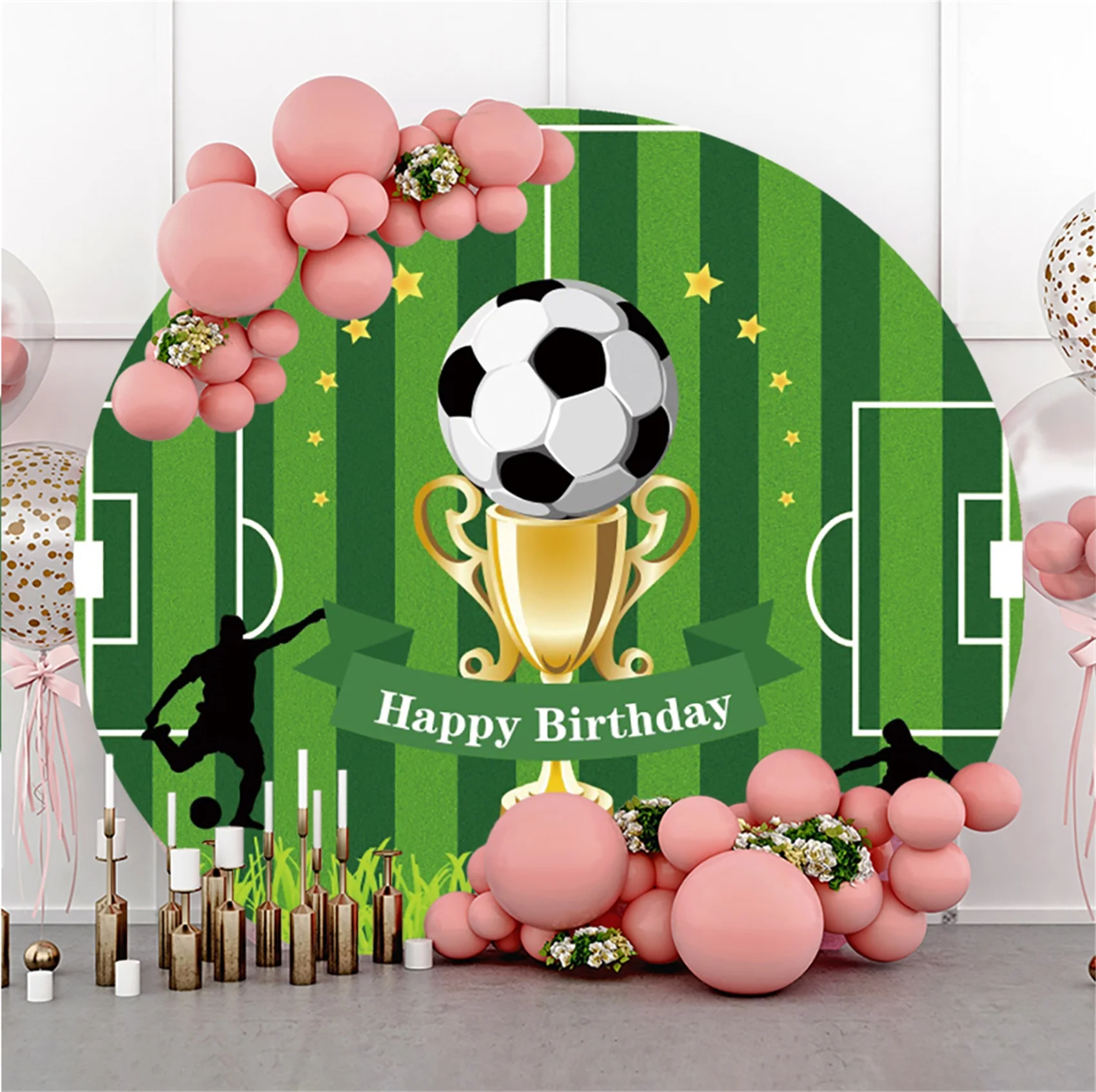 Football And Trophy Round Birthday Backdrop Kit For Boy