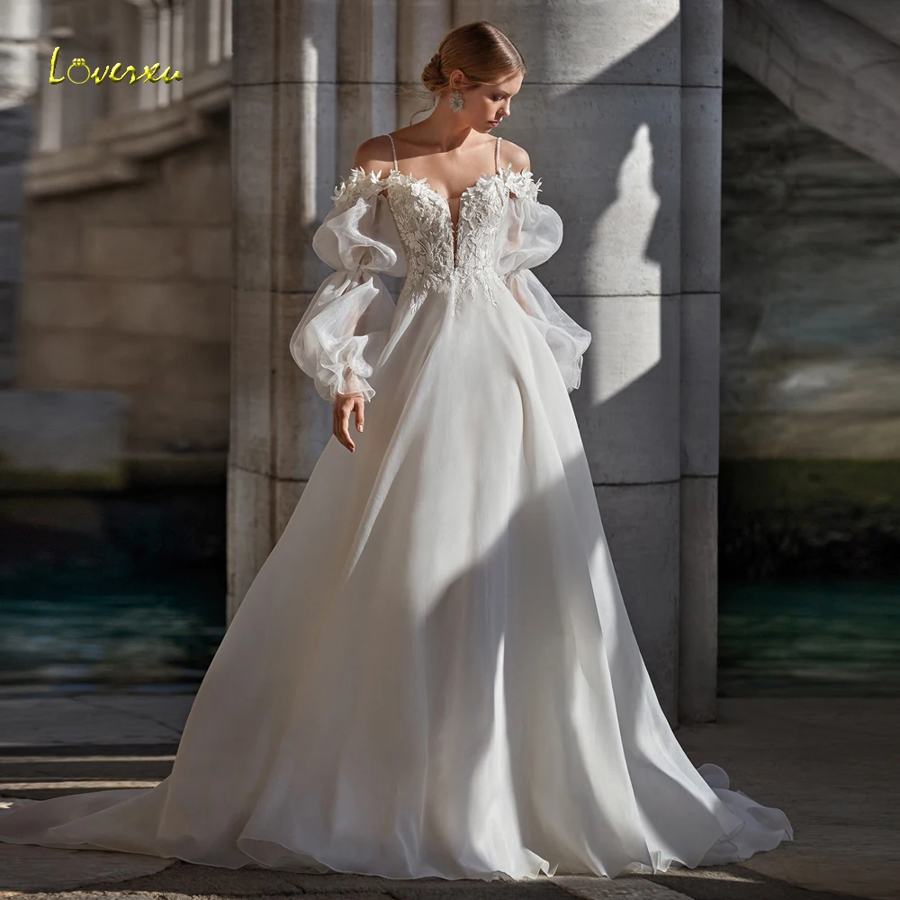 

Loverxu A-Line Elegant Wedding Dresses 2024 Sweetheart Spaghetti Straps Vestido De Novia Appliques Illusion Robe De Mariee