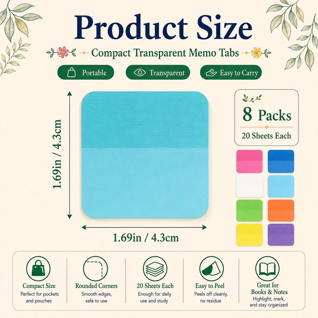 8 Colori, 160 Fogli di Note Adesive Semi-Trasparenti, Etichette Autoadesive Rimovibili per Appunti, Indici Estetici - immagine 2