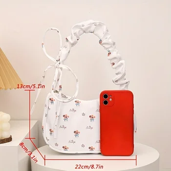 حقيبة كتف أنيقة من النايلون المزين بالزهور - محفظة أنيقة تحت الإبط مع حزام ثابت وسحاب للإغلاق للنساء 3