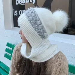 Korean version scarf integrated women's scarf hat cycling warm hat ear protection plush knitted hat thickened winter hat