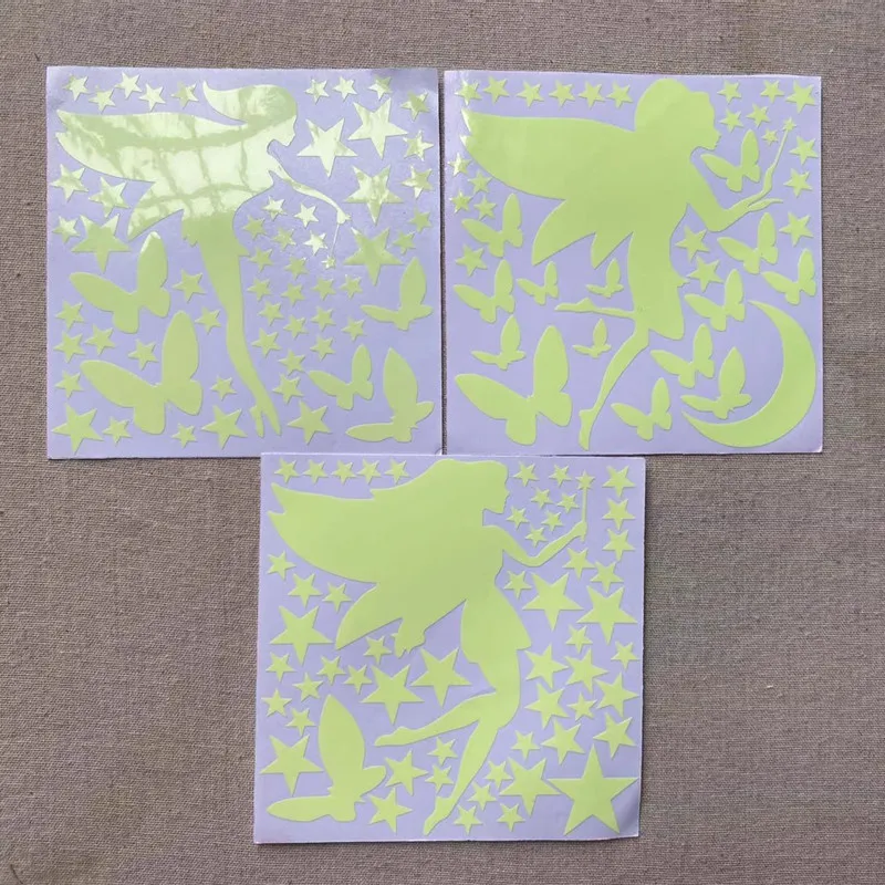 3 Pcs Glow in The Dark Fairy Decals Luminous Fluorescent Butterfly Moon Star Wall Stickers for Kids Nursery Girl Room Decoration