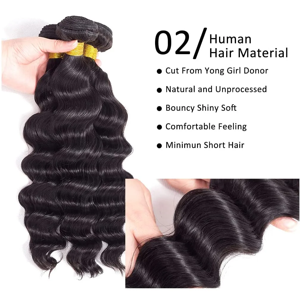 15A Loose Deep Wave Human Hair Bundle Peruvian Raw Virgin Hair 32 Inch Loose Wave 1/3 Bundles Weave Hair Extensions 3