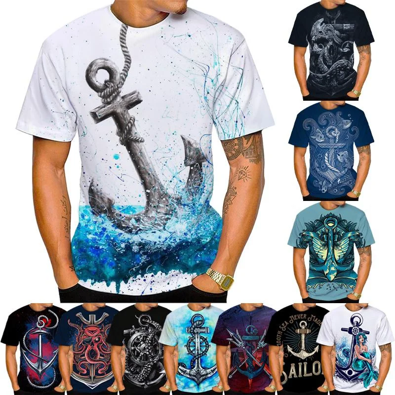 

Summer Fashion Top Daily Casual Short Sleeve Nautical 3D Printing T-Shirt Anchor Men's T-Shirt