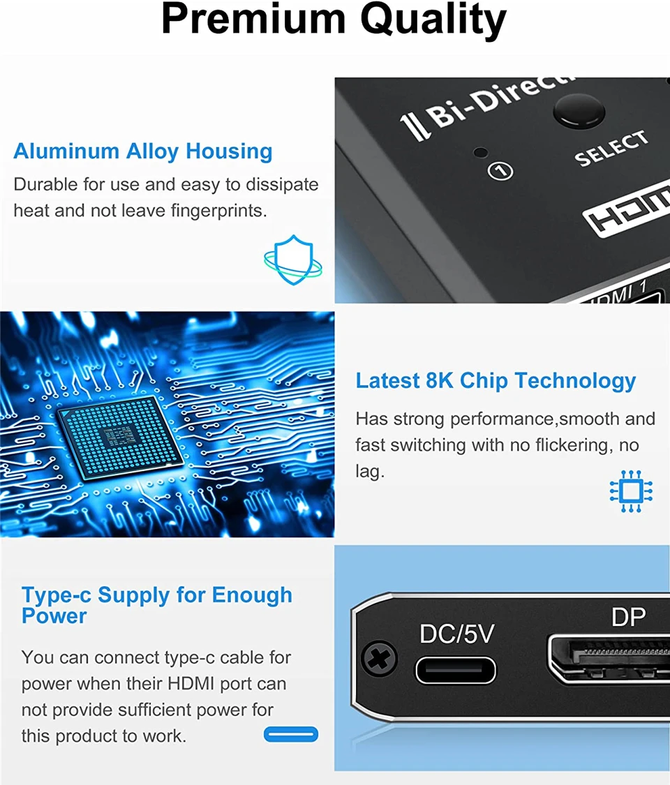 8K 60Hz Switch HDMI-compatible 2 Ports 4K 120Hz HD Bi-Direction Switcher 1x2 2x1