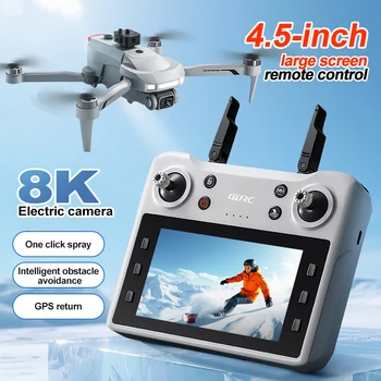 4D RC con schermo GPS a 4 assi One Key Spray Brushless Pieghevole Flyer Lente elettrica Schermo grande HD da 4,5 pollici Controlli intelligenti