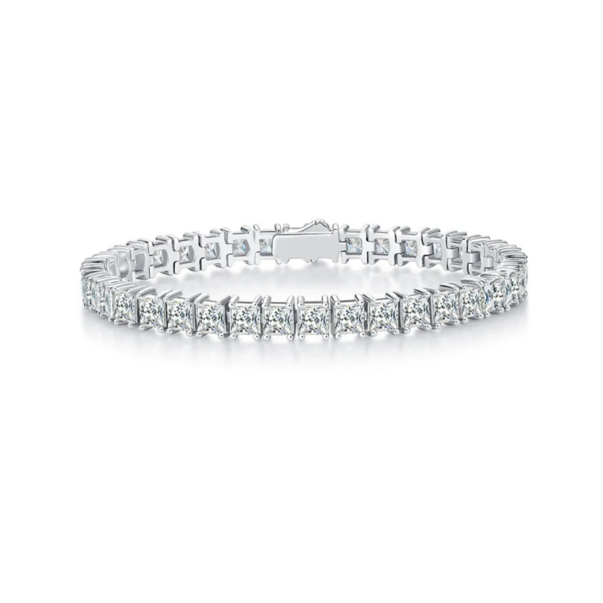

GJWJ Full Moissanite Tennis Bracelets 100% 925 Sterling Silver Princess Cut Diamond Bangle Wedding Gift for Women Fine Jewelry