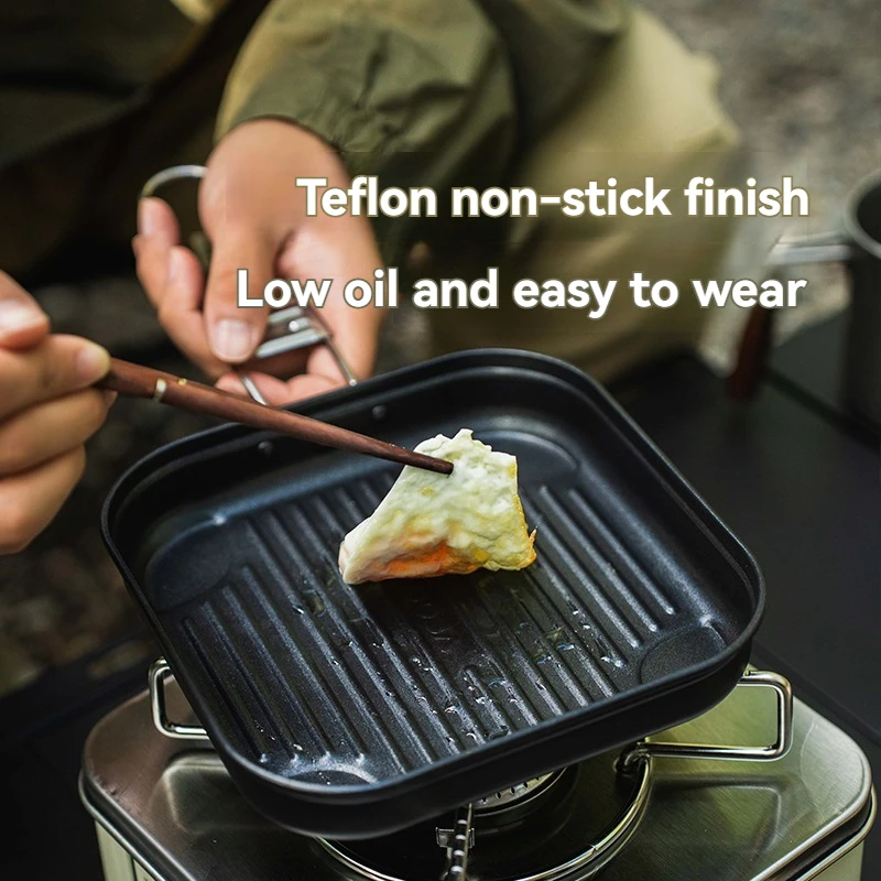 ALOCS Small Square Pot Set for Outdoor Camping Portable Stainless Steel 304 Kettle Pan Cookware