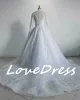 Customized Luxury Pink Long Sleeve Wedding Dress Ball Gown Lace Appliques O-Neck Button Royal Train Bride Gowns Vestido Princess 6