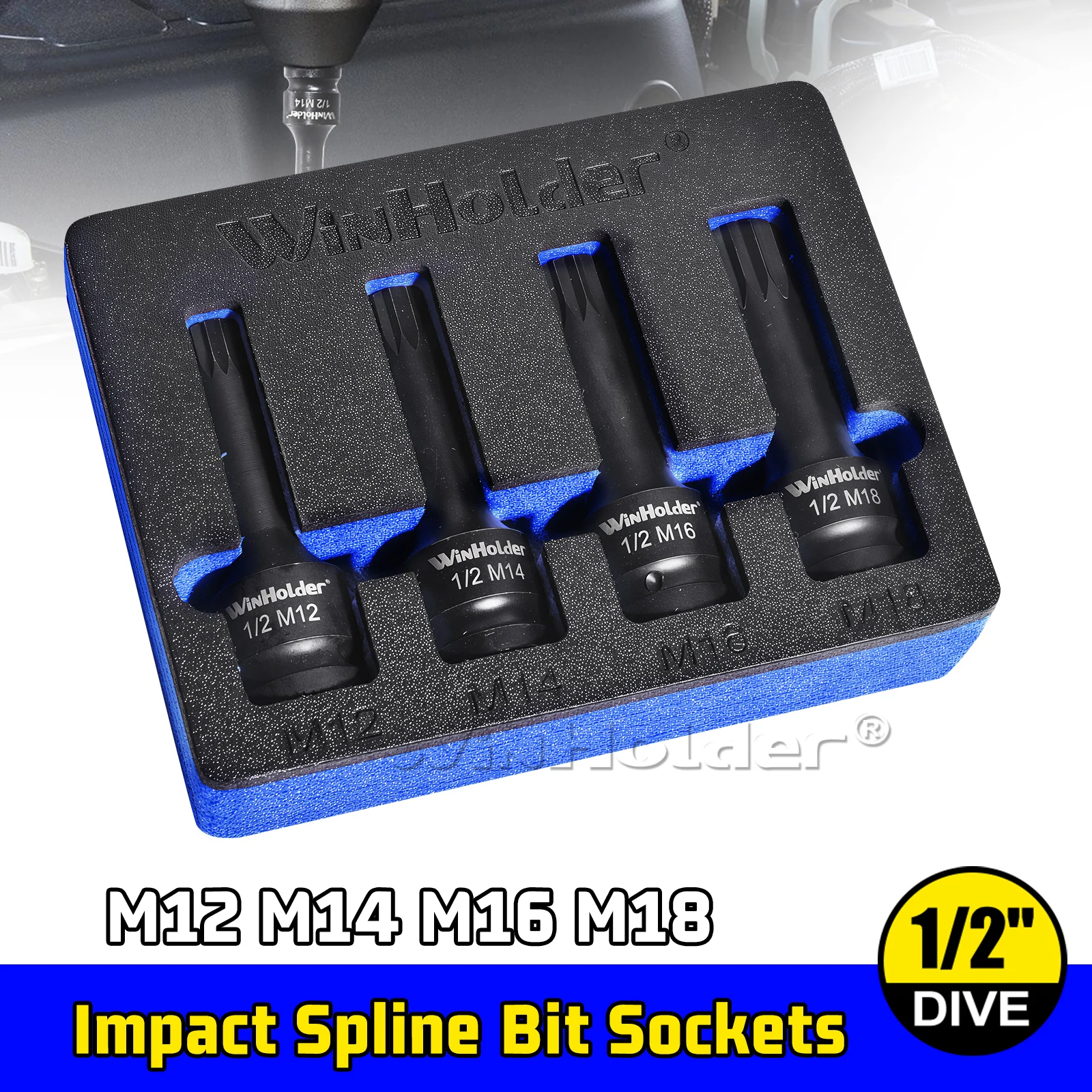 4PC 1/2" Drive Impact Spline Bit Sockets M12 M14 M16 M18 CR-MO Universal For VW AUDI BMW IN EVA STORAGE