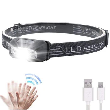 LED 센서 헤드램프, USB 충전식 센서 헤드램프, 캠핑 서치라이트, 프론트 랜턴, 헤드 손전등, 1 개