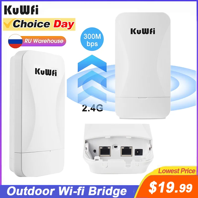Kuwfi 2.4G Wireless Bridge 300Mbps Outdoor Cpe Wi Fi Signal Ptp A Lungo Raggio Con 24V Poe Power Ip65 Waterproof Ap Repeater Mode