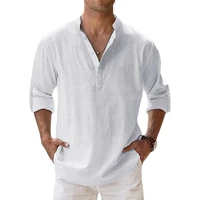 New Cotton Linen Shirts for Men Casual Shirts Lightweight Long Sleeve Henley Beach 9