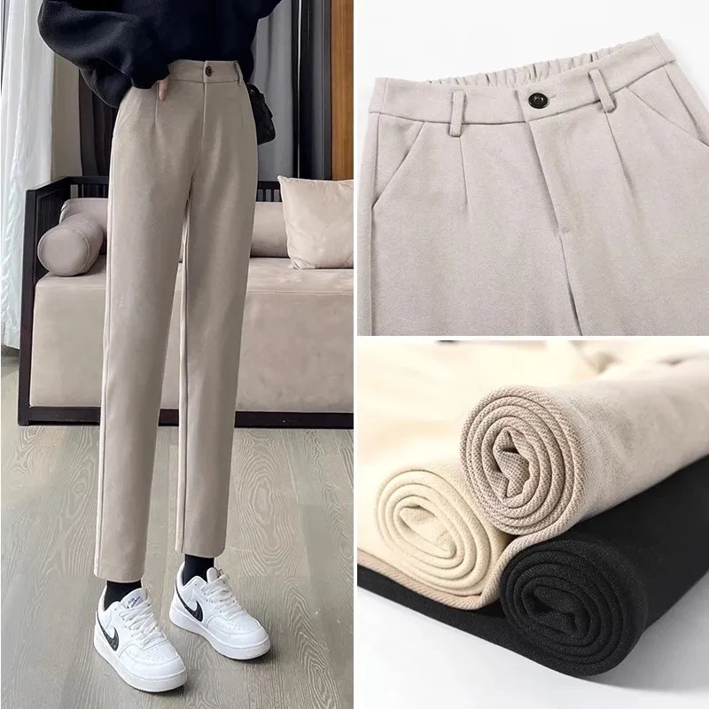 

Winter Thicken Women Pencil Pants Wool Pants Female 2023 Autumn High Waist Loose Trousers Thickened woolen pants