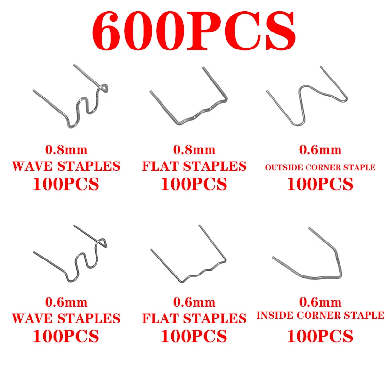 Hot Stapler Staples 600Pcs 0.8mm/0.6mm Standard Pre Cut Wave Staples For Plastic Stapler Repair Car Bumper Repair Welder Wire