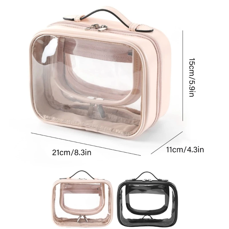 Travel Cosmetic Bag Large Capacity Waterproof Double Layer Makeup with Zippered Clear Toiletry Case for Women 2