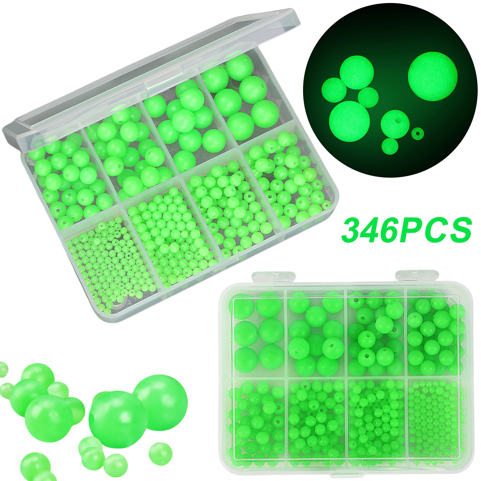 346pcs/box Fishing Accessories Line Beads Round Float Balls Round Glow Beads for Saltwater Catfish Bait Rigs Fishing Tools