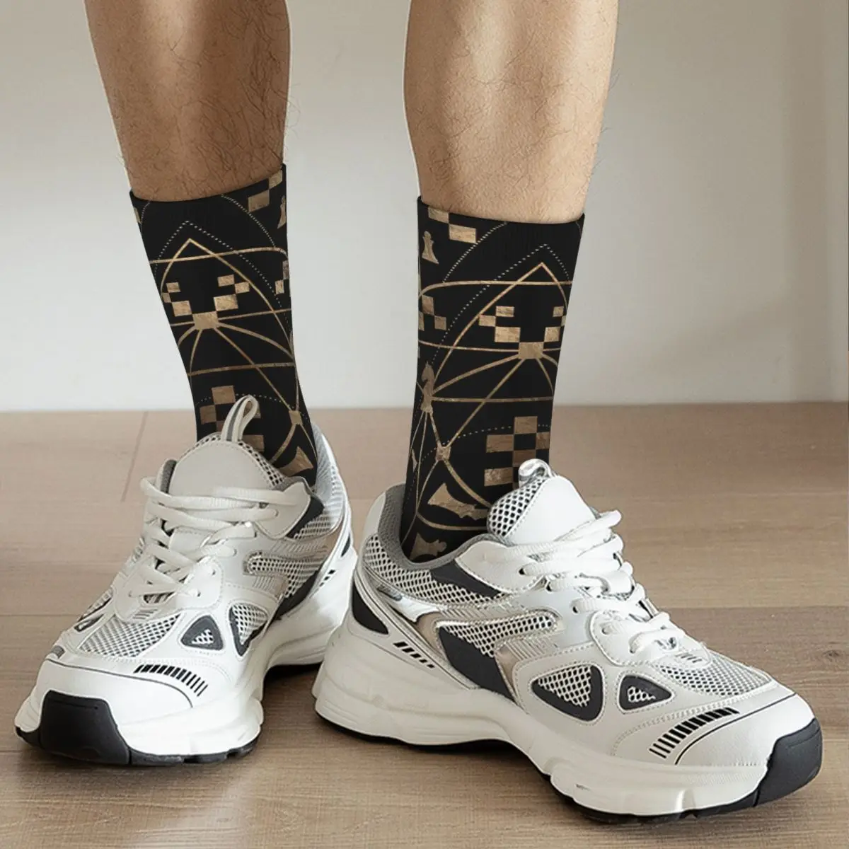 1 pairs men cotton socks trend geometry graph chess women animal fruit unisex harajuku cycling casual cartoon crew fun sock male Sacred Geometry Ornament With Chess Pieces Adult Socks Unisex socks,men Socks women Socks