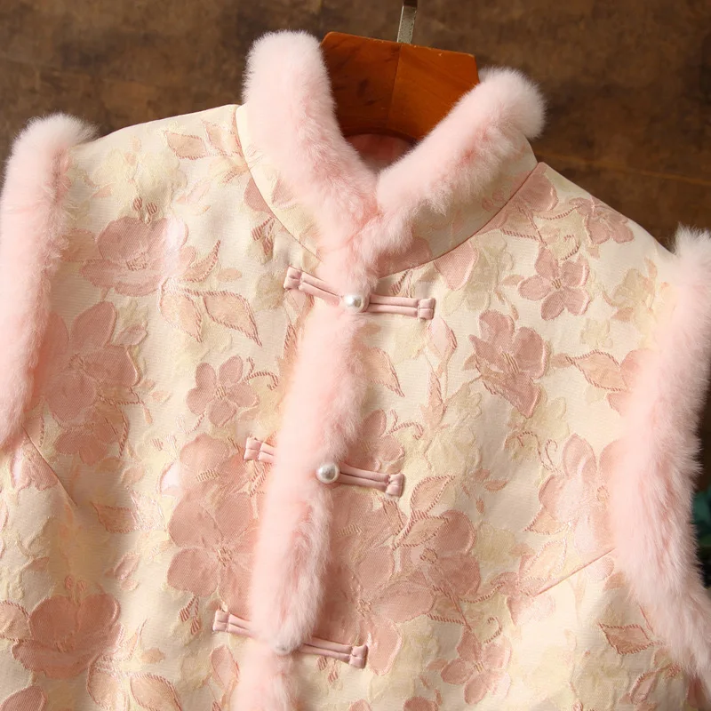 Fuzzy Cute Chinese Girls New Year Holiday Winter Coat Warm Vest
